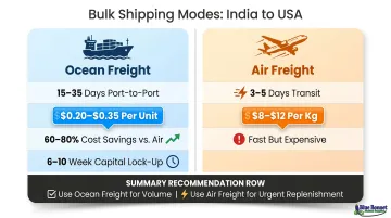 Ocean versus air freight cost and speed comparison for India to US bulk shipments