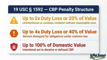 US customs penalty tiers for HS code misclassification by culpability level