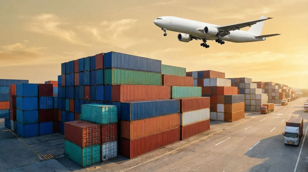 International air freight versus ocean freight shipping containers at port comparison