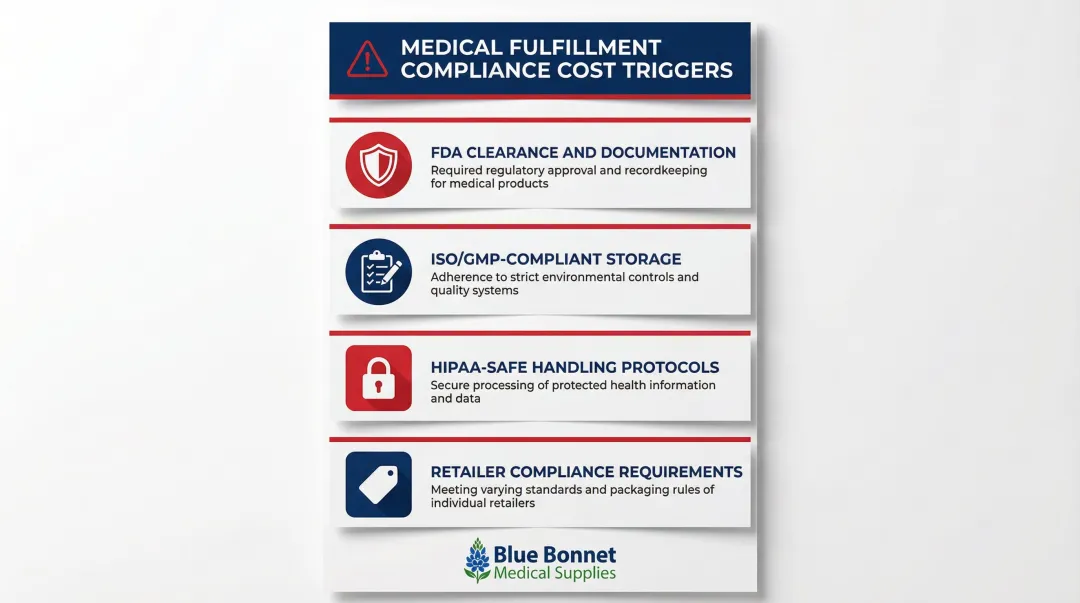Four key medical fulfillment compliance cost triggers infographic for regulated products