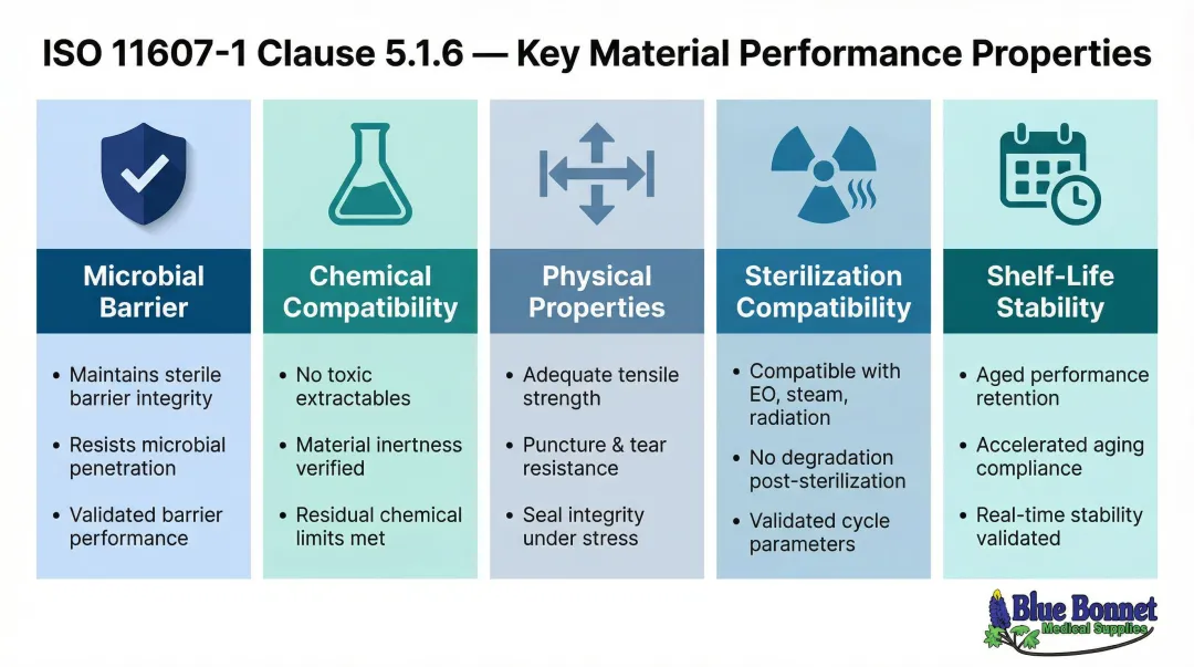 ISO 11607-1 five key packaging material performance properties requirements comparison chart