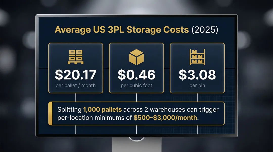 US 3PL warehouse storage cost benchmarks per pallet cubic foot and bin unit