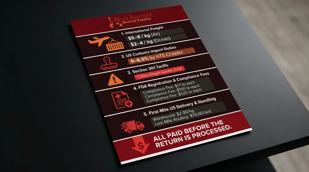 Sunk cost components paid before US product return decision infographic