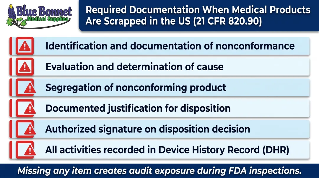 Nonconforming product documentation checklist for scrapped medical devices US
