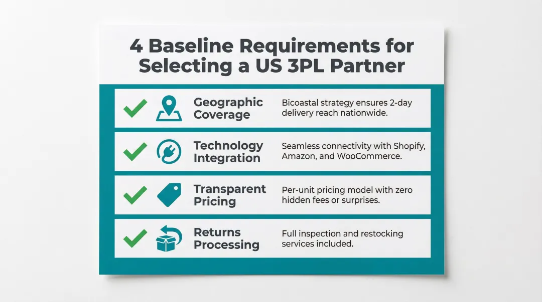Four baseline criteria checklist for evaluating US fulfillment partners for DTC brands
