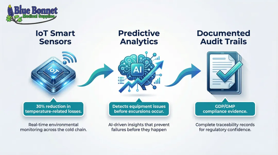 Three-pillar pharmaceutical supply chain visibility infrastructure IoT sensors analytics audit trails