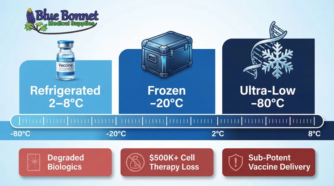 Pharmaceutical temperature storage requirements spectrum from refrigerated to ultra-low freezing