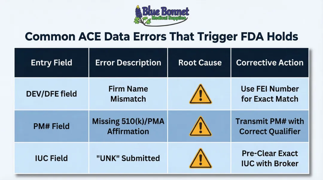 Common ACE customs entry errors for medical device imports and corrective actions