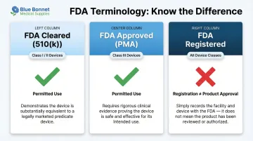 FDA cleared versus approved versus registered medical device terminology comparison chart