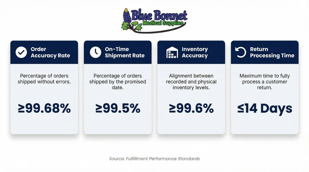Four key fulfillment SLA performance metrics with best-in-class benchmark targets