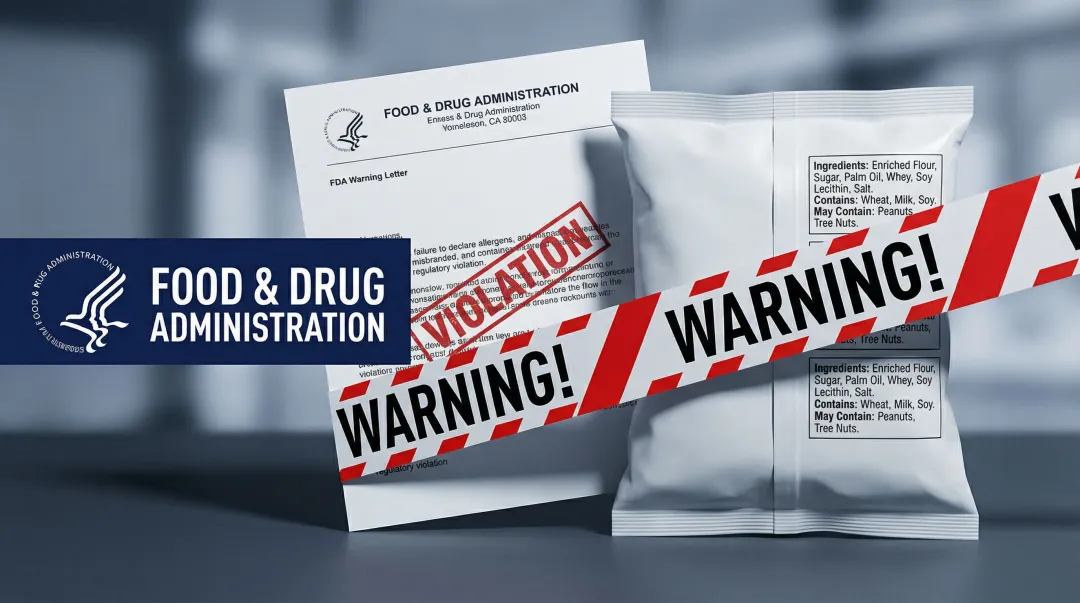FDA warning letter document and food product recall notice on desk