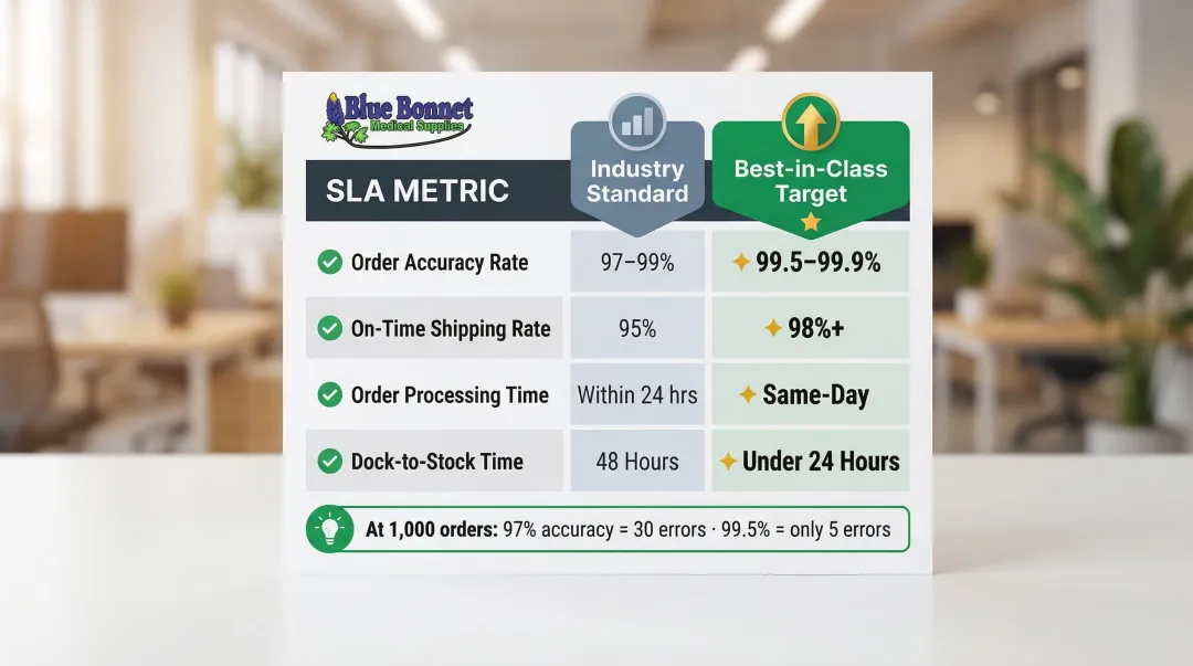 Medical 3PL fulfillment SLA benchmarks industry standard versus best-in-class performance targets