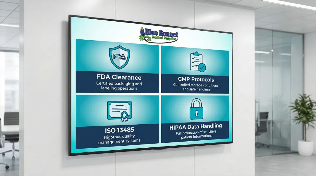 Four-layer medical fulfillment compliance framework FDA GMP ISO HIPAA breakdown
