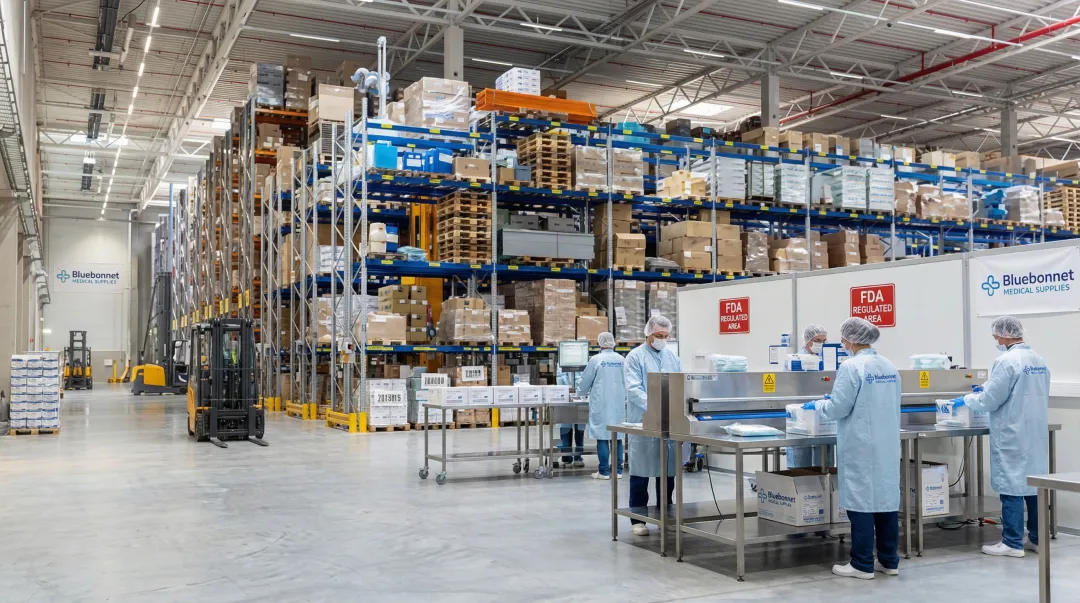 Bluebonnet Medical Supplies 3PL warehouse facility showing organized medical product storage