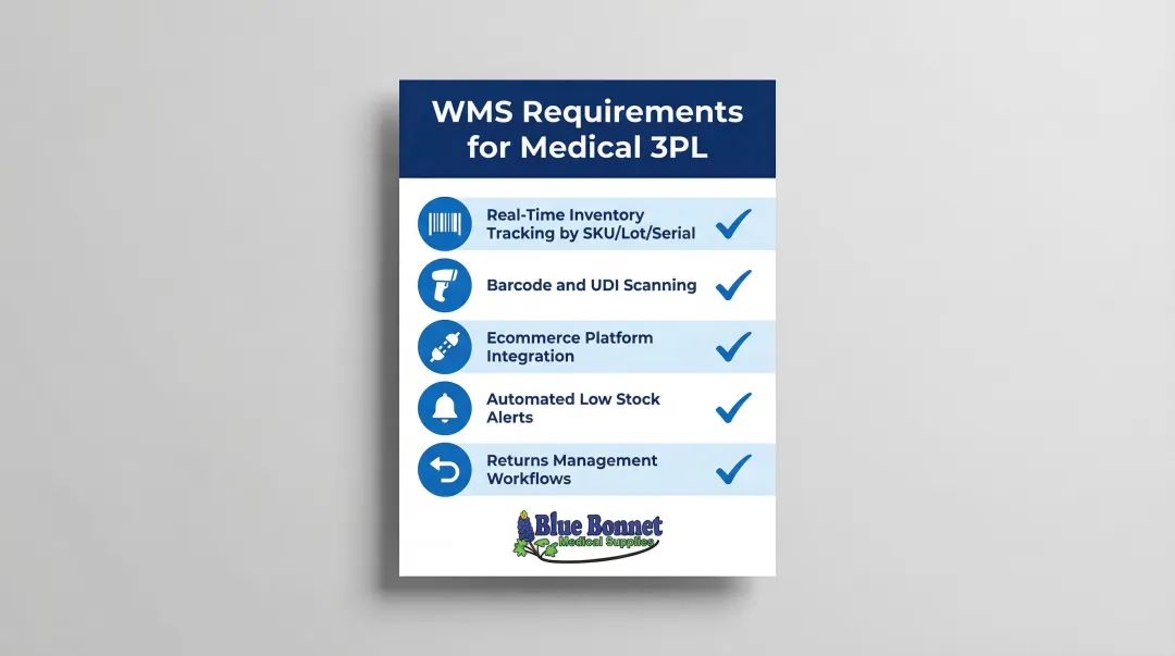 Five essential WMS capabilities required for medical product fulfillment checklist infographic