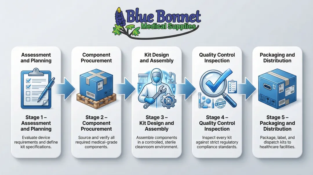 5-step medical device kitting process flow from assessment to compliant distribution