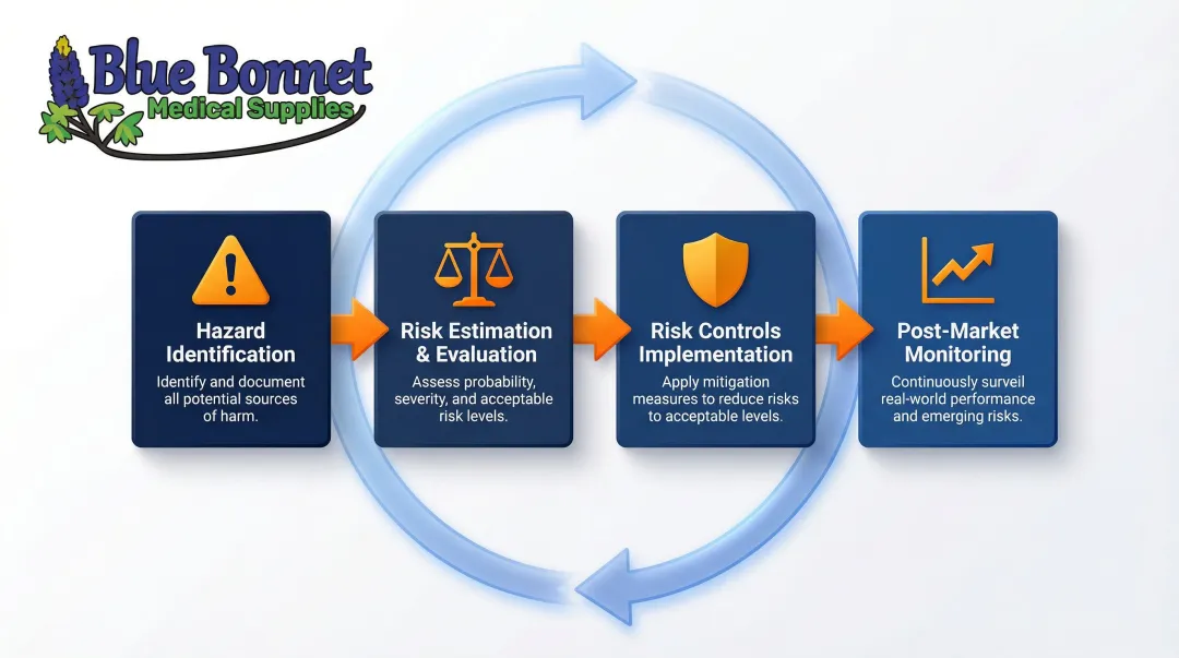 ISO 14971 medical device risk management four-stage lifecycle process flow