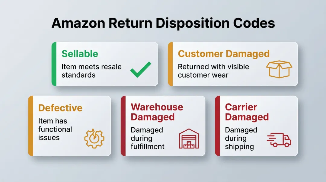 Amazon FBA return disposition codes five categories explained visually
