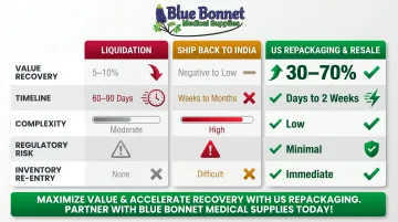 Three-way comparison table liquidation versus ship to India versus US repackaging