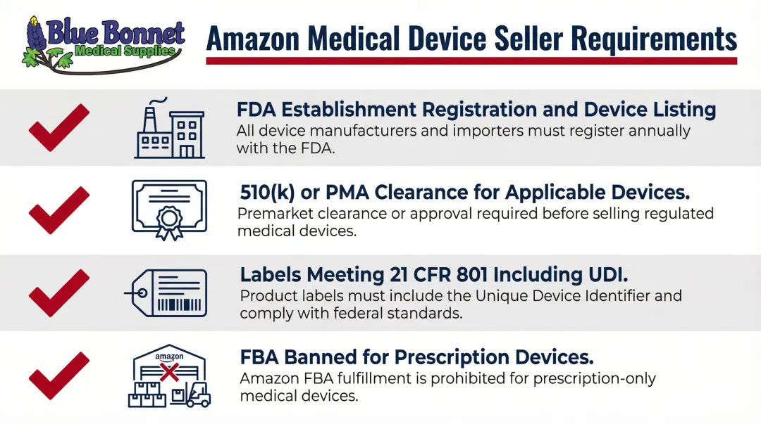 Amazon medical device seller compliance requirements checklist for FDA registration and labeling
