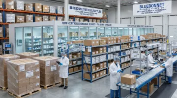 Bluebonnet Medical Supplies warehouse facility with controlled environment medical storage and fulfillment operations