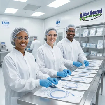 Step-by-step catheter packaging and labeling process at a medical fulfillment warehouse