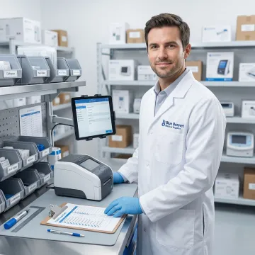 Step-by-step medical device inspection and testing process in a compliance warehouse