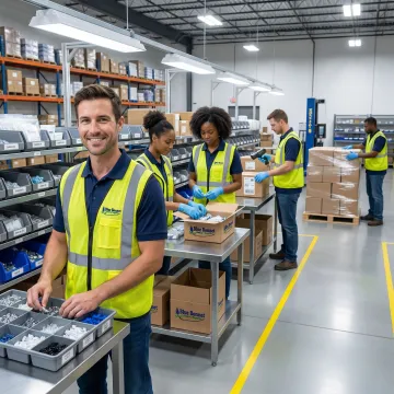 Step-by-step kitting assembly process at a medical supply fulfillment warehouse