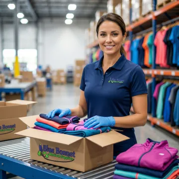 Warehouse worker fulfilling athleisure and activewear orders at a fulfillment center