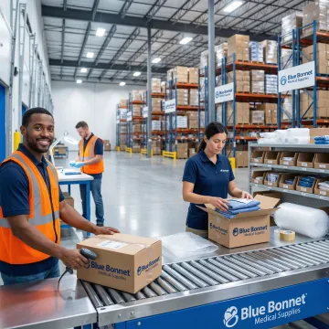 Fulfillment center workers managing the step-by-step process of receiving, packing, and processing returns