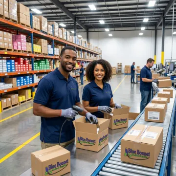 Fulfillment center worker scanning packages for small e-commerce brand orders