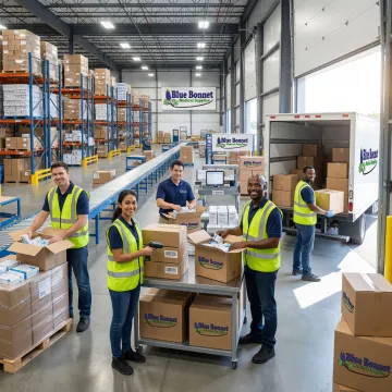 Step-by-step fulfillment process from receiving inventory to same-day and 2-day shipping dispatch at a US warehouse