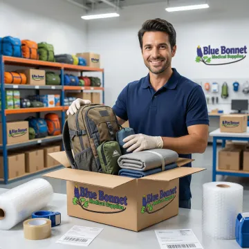3PL warehouse staff carefully packing outdoor gear items for shipment