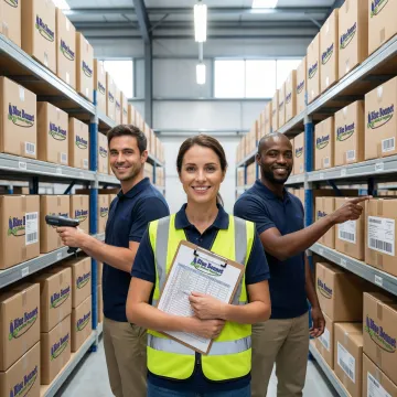 Logistics team managing a seamless warehouse fulfillment transition with organized inventory