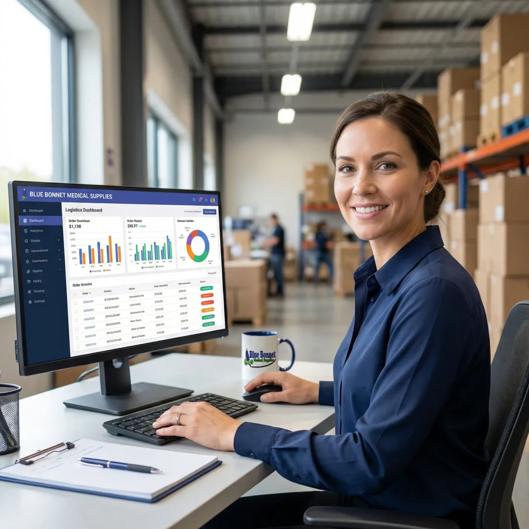 Personalized 3PL team member reviewing a small brand's fulfillment workflow at a warehouse desk