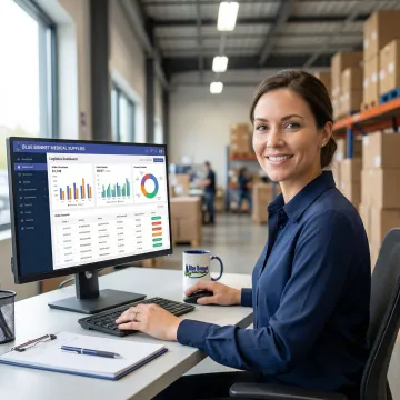 Personalized 3PL team member reviewing a small brand's fulfillment workflow at a warehouse desk