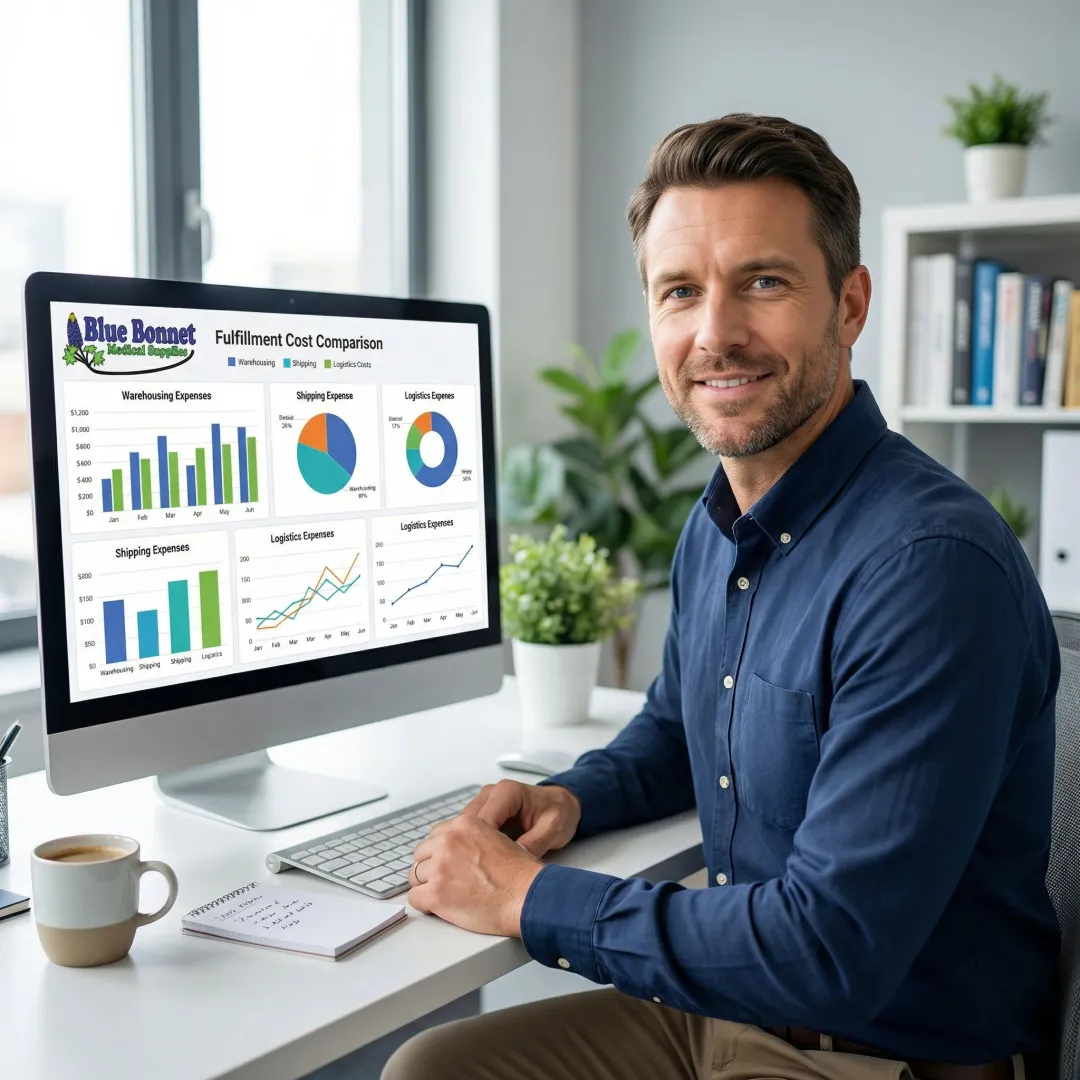 Business owner reviewing fulfillment cost breakdown on a digital calculator tool