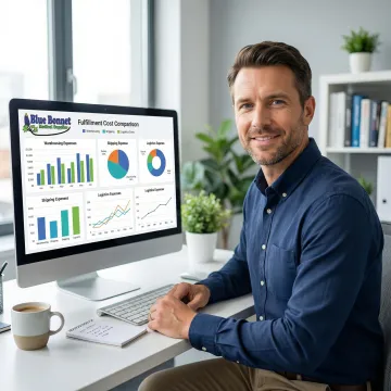 Business owner reviewing fulfillment cost breakdown on a digital calculator tool