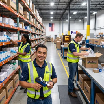 Warehouse team preparing compliant ecommerce orders