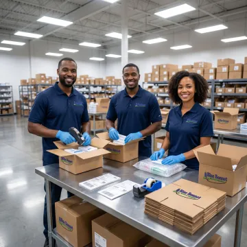 Returned products being inspected and repackaged in a US warehouse