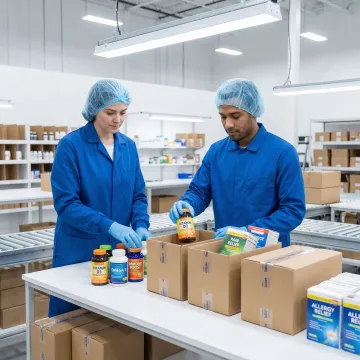 FDA-compliant supplement and OTC product packaging solutions at a fulfillment warehouse