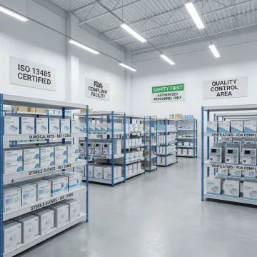 FDA-compliant medical device storage and fulfillment facility interior