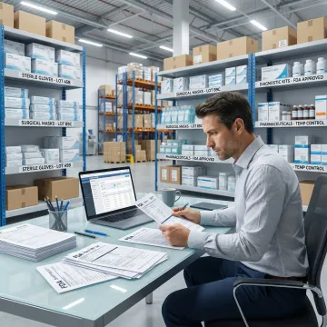 Medical supply fulfillment team reviewing compliant shipping documentation