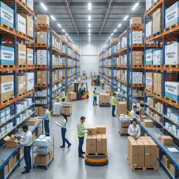 3PL warehouse workers fulfilling medical supply orders in an organized storage facility