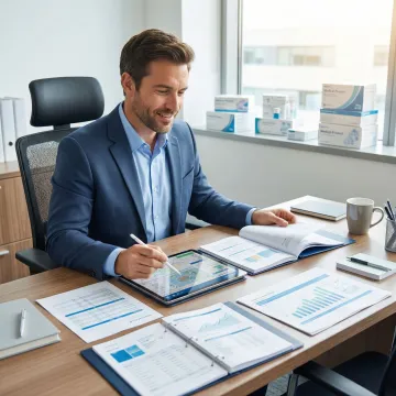 Logistics coordinator reviewing customized fulfillment plan with client