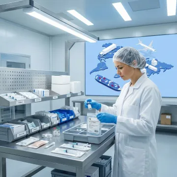 Clinical kitting technician assembling medical supply kits in a compliant warehouse facility