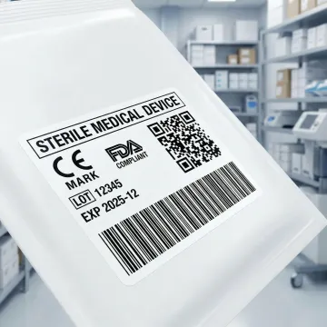 FDA-compliant medical equipment labels and tags applied to medical device packaging