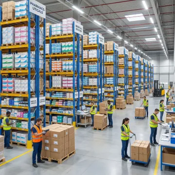 3PL warehouse fulfillment center with organized medical product storage and shipping operations