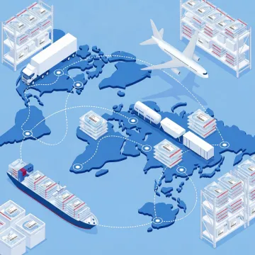 FDA-compliant medical device packaging with sterile seals and regulatory labels on a warehouse shelf