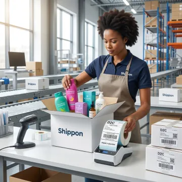 Fulfillment specialist carefully packaging personal care products for direct-to-consumer shipment
